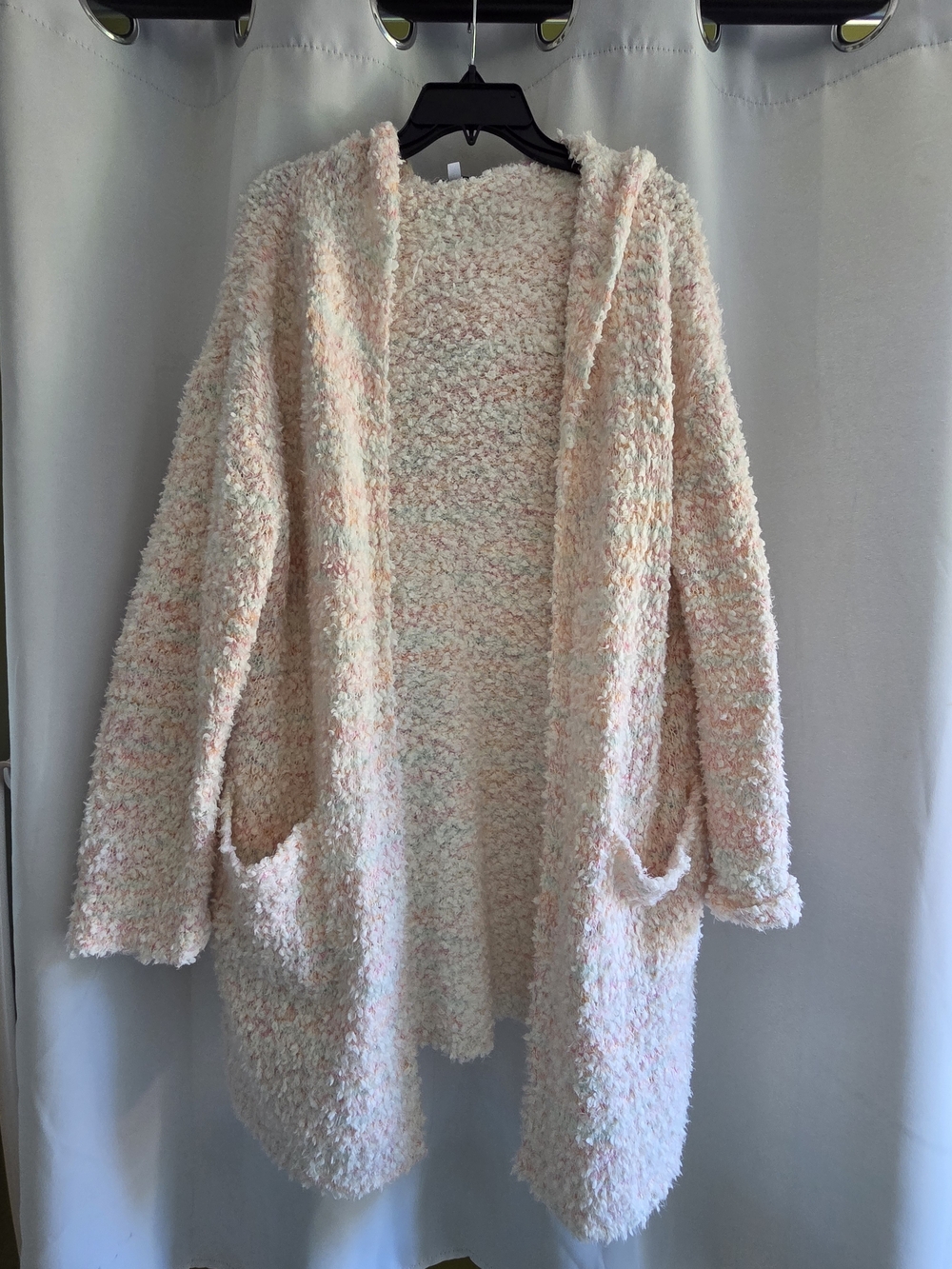 White Birch Fuzzy Popcorn Knit Hooded Cardigan Size L - Pastel Rainbow